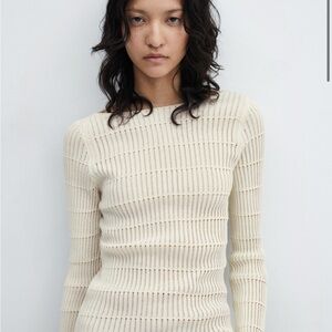 Mango Cream Ribbed Long Sleeve Top